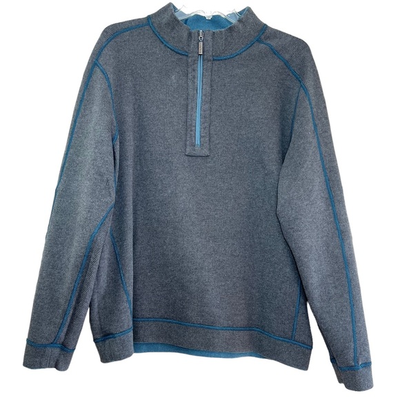 Tommy Bahama men’s reversible blue & grey ribbed quarter zip pullover sweater XL - Picture 9 of 16